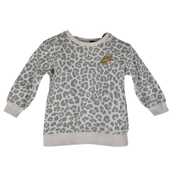 NIKE Baby Girls White w/ Gray Cheetah Print Sweatshirt - Size 12M - Picture 1 of 7